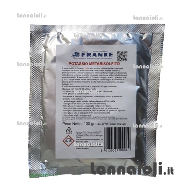 POTASSIO METABISOLFITO PER VINO gr.100 POTASSIO METABISOLFITO PER VINO gr.100