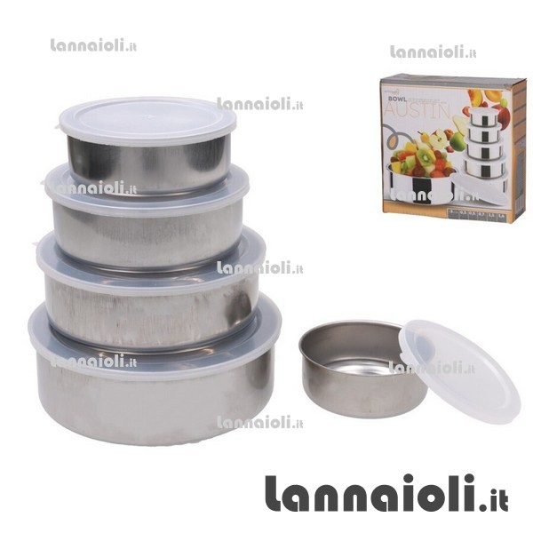 SET SCATOLE FRIGO INOX PZ. 5 TONDE 